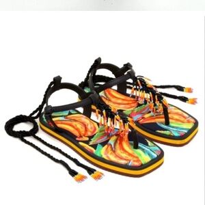 FARM Rio Black and Yellow Sandals with Tassels